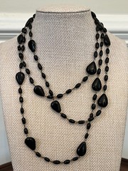 Vintage Jet Black Glass Necklace Long Strand Opera Flapper Goth 48″