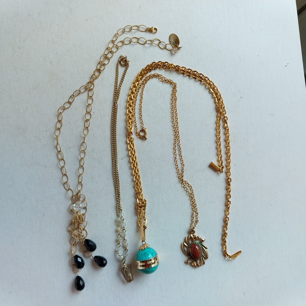 4 Vintage Necklace Pendants BELL Bird Cage Turquoise Ball Glitter Star Tasseled