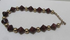 Vtg WOOD Dark Brown Bi-Cone Beads Gold Tone Round Beads Necklace Max 16”
