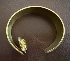 Antique Art Deco Bangle JJ White Bracelet Gold Plated Green Stone Vintage