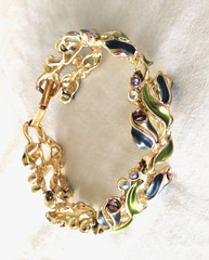 Rare Signed BSK Vintage Gorgeous Enameled AB Rhinestone flower 5 link Bracelet