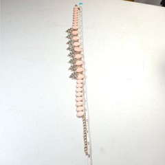 Vintage Unbranded Pink Plastic And Rhinestone Chunky Necklace Unique Gold-Tone