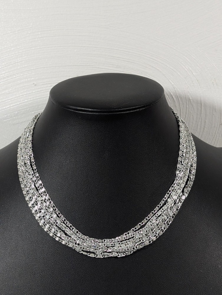 Vintage Silver Tone 7 Chain Choker Necklace Byzantine Classic MCM 15.5 in