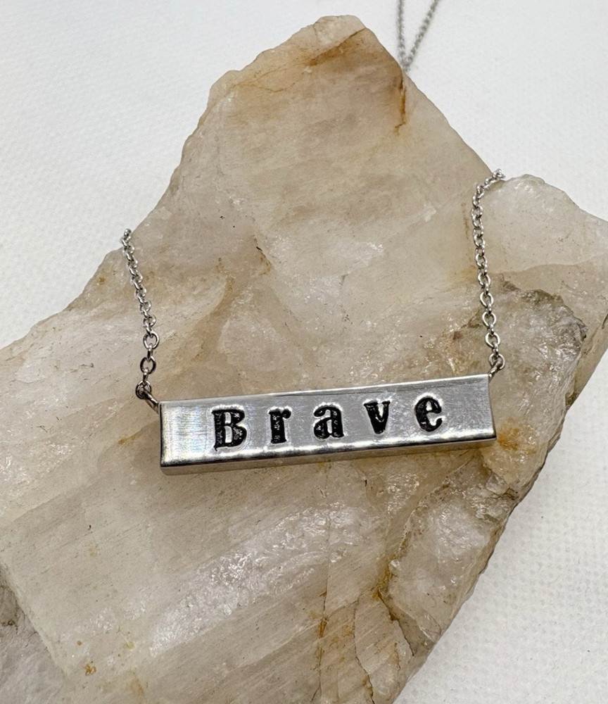 Sterling Silver Brave Bar Necklace Adjustable 16 – 18 ” CZ Accent Minimalist 6g