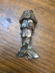 Vintage Mexican Abalone Shell Articulated Fish Bottle Opener Keychain Pendant