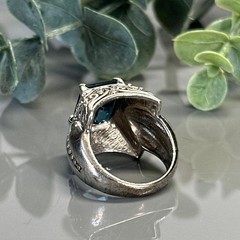 London Blue Topaz Sterling Silver Statement Ring-Emerald Cut Gemstone- Size 6.25