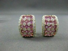 WIDE 2.90CTW PINK SAPPHIRE DIAMOND 18KT WHITE & YELLOW GOLD EARRINGS #21752