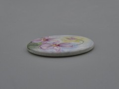 Victorian Purple Iris Flower Cameo Cabochon 30x24mm Oval Hand Painted Porcelain
