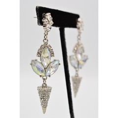 Vintage Sparkling Crystal Dangle Earrings Chunky AB Rhinestone Silver Y2K BinAR
