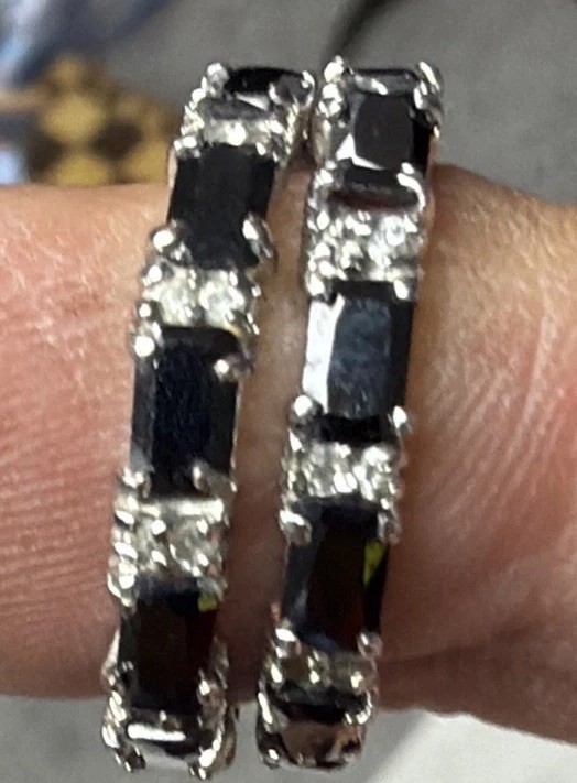Vintage Black Onyx & Clear Round Brilliant CZ’s Eternity Band Ring Size 8.5