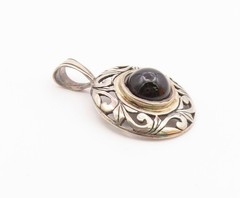 JEZLAINE 925 Sterling Silver Vintage Black Onyx Swirl Border Pendant PT16447