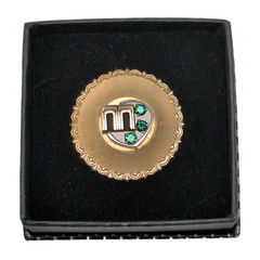Vtg 12K Gold Filled Brooch Pin MCM Initial “M” Geometric Design Green Stones