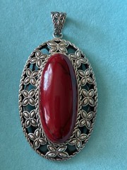 Vintage Mexico Sterling Silver Red Jasper Gemstone Pendant 925