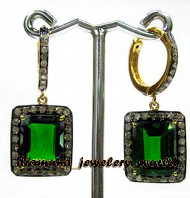 1.35ctw Rose Cut Diamond Emerald Studded Silver Vintage Stunning Earring Jewelry