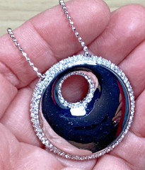 SWAROVSKI SIGNED SWAN ROUND PENDANT NECKLACE 15.5 -17 INCHES LONG