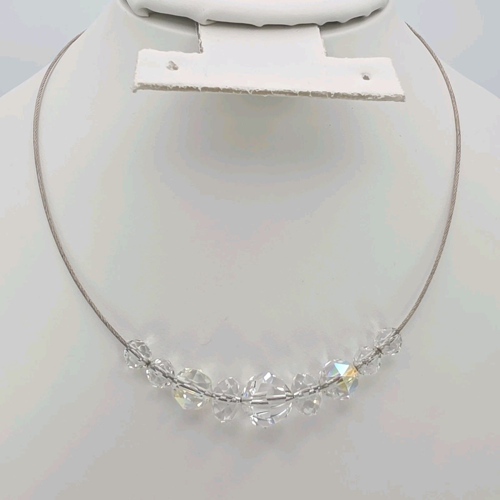 Vintage SWAROVSKI Signed Crystal Necklace Choker Collar Wire Rhodium Plate 17″