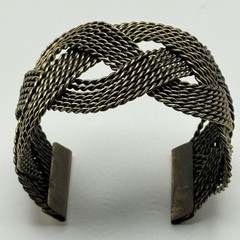 Vintage Brass Braided Mesh Wide Cuff Bracelet Boho Statement Open Bangle