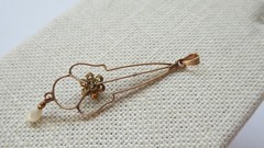 Antique Edwardian Lavalier 10K Gold 2mm Diamond Seed Pearl Pendant Art Nouveau