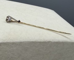 Vintage 14K Yellow Gold Diamond Sapphire Stick Pin Lapel Hat Estate 1.46g