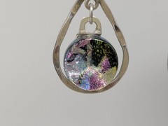 925 Sterling Silver Dichroic Glass Drop Earrings Teardrop Dangle 1.25″