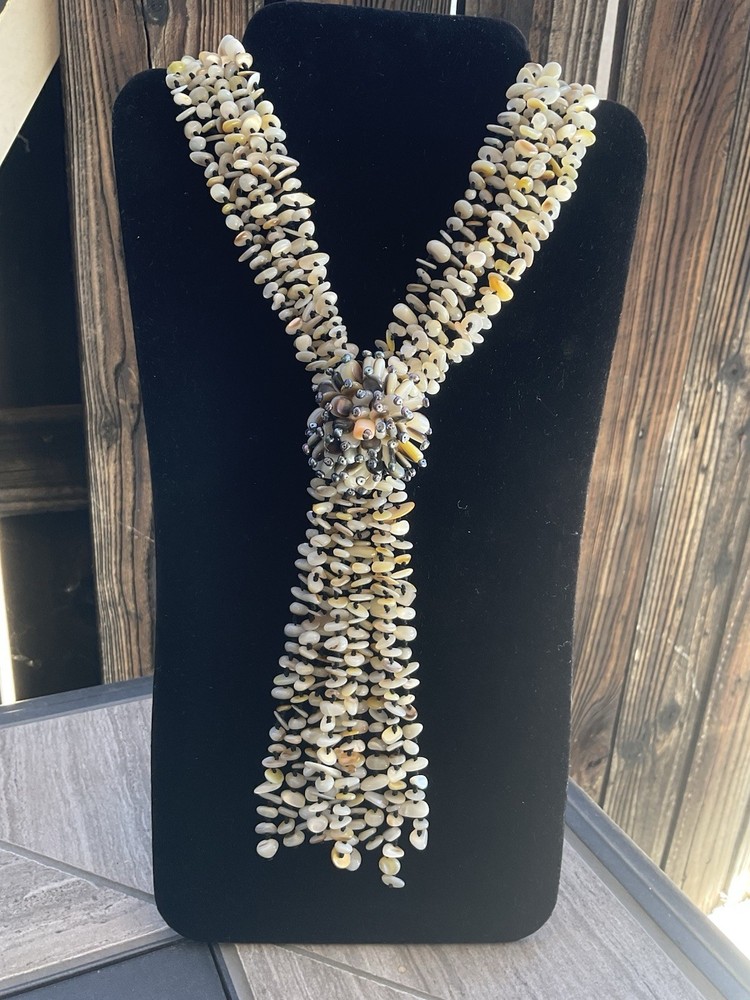 Vintage Statement Necklace Hand Strung Multi Strand Shell Beads Cluster #1
