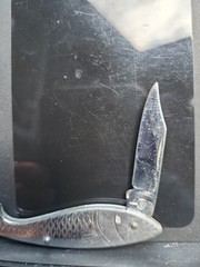 Unusual Vintage Knife Silver Fish Pendant Details Opens To Knife Hallmark