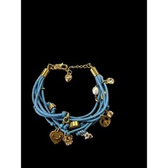Vintage Y2K Juicy Couture Blue Cord Charm Bracelet Crown Peace Heart