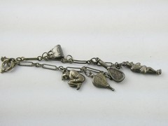 Vintage Unmarked Sterling Silver Paperclip Chain Bracelet with 5 Charms 6.75 In