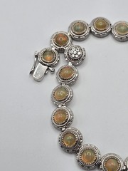 Vintage 925 Sterling Silver Natural Opal Beaded Bezel Link Bracelet 7″