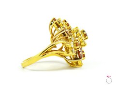 Vintage Designer Fancy Vivid Orange & White Diamond Floral Cluster Ring