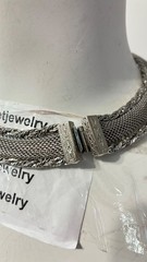 VTG Signed HOBE Silver Mesh NECKLACE & CLIP EARRING Set 1940s ORNATE Demi-Parure