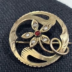 Antique Victorian Gold Filled Brooch Pin Flower Faux Seed Pearl Vintage Signed