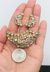 Vtg Signed CONTINENTAL Pink Clear AB Glass Rhinestones Earrings Brooch Pin Set