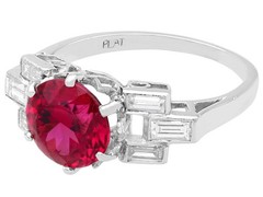 Art Deco 2.05Ct Pink Tourmaline and 0.55Ct Diamond Platinum Ring Circa 1925