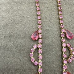 Vintage Art Deco Era Huge Raised Pink Faceted Oval Rhinestone Link Necklace