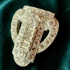 Dress Clip Art Deco Rhinestone Pot Metal Clear Crystal Vintage Fur