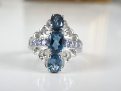 Vintage Sterling Silver 925 Heated London Blue Topaz Tanzanite Ring Size 8
