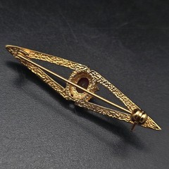 Red Rhinestone Art Deco Brooch Gold Tone Vintage Costume Jewelry
