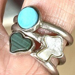 VTG 1960s Turquoise Mushroom Ring Lot Sz 7 Stackable Sterling Heart 2