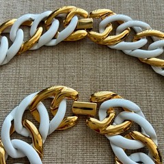 Napier Necklace Bracelet Set White Enamel & Gold Plated Chain Link Statement