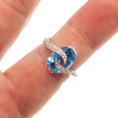 14k Solid White Gold Natural Blue Topaz and Diamond Over the Top Ring Size 6.75