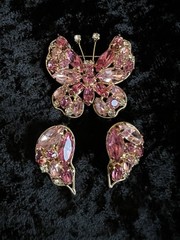 Vintage Signed La Roco Pink Butterfly Brooch / Pin & Earring Set Mint Condition