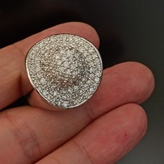Chunky Statement Ring Sterling Silver Dome Pave CZ Cocktail 9.25 Bold Modernist