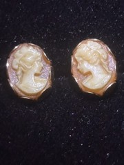 14K Shell Cameo Earrings – Two Pairs! 1930s Gold, 4 solid 14k butterfly backs