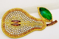 Marty Dan Rhinestone Pear Pin Brooch Huge! 3.5 Inches Tall Free Ship