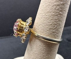 Vintage Pink Rhinestone Cluster Ring Adjustable 10kt GF Shanks 2.4g