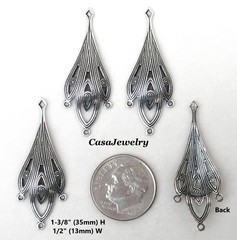 #3428 ANTIQUED .925 STERLING SILVER PLATED 3 DROP EARRING W/TOP HANG RING- 4 Pcs