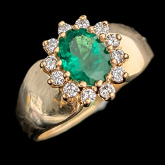 Vintage Oval Cut Emerald Diamonds 14k Yellow Gold Halo Ring Estate Jewelry Gift