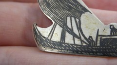 Antique Niello Sterling Silver Boat Brooch Pin 4.1g 1 Inch Length Regatta
