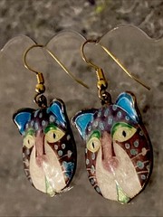 Laurel Burch VTG.70s Cloisonne Leopard Cat Enamel Dangle Drop Hook Earrings 1.5”